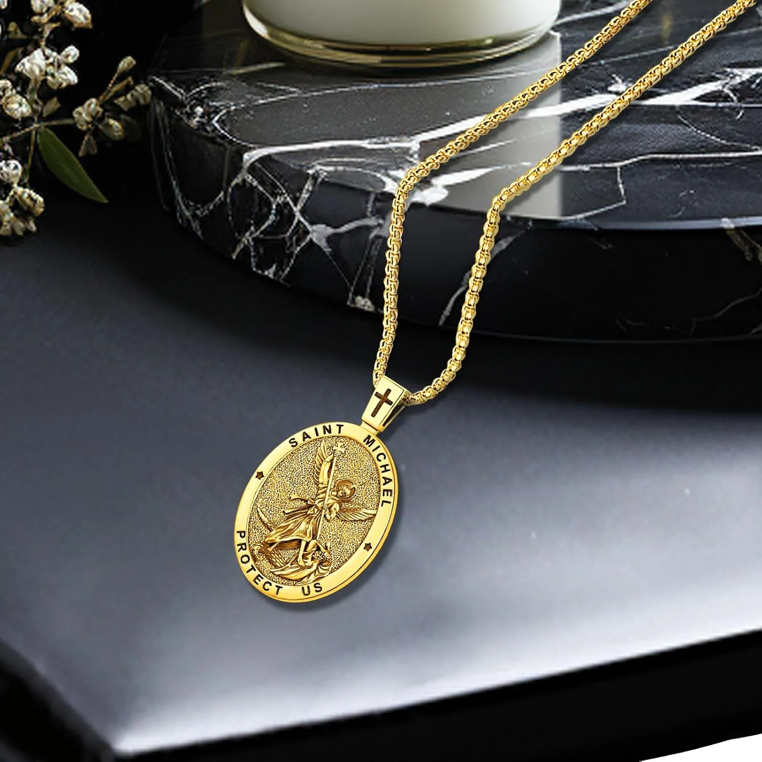 Patron Saint Medals Amulet Necklace 925 Sterling Silver Protection Jewelry for Men Women with 20"/22" 2" Rolo Chain