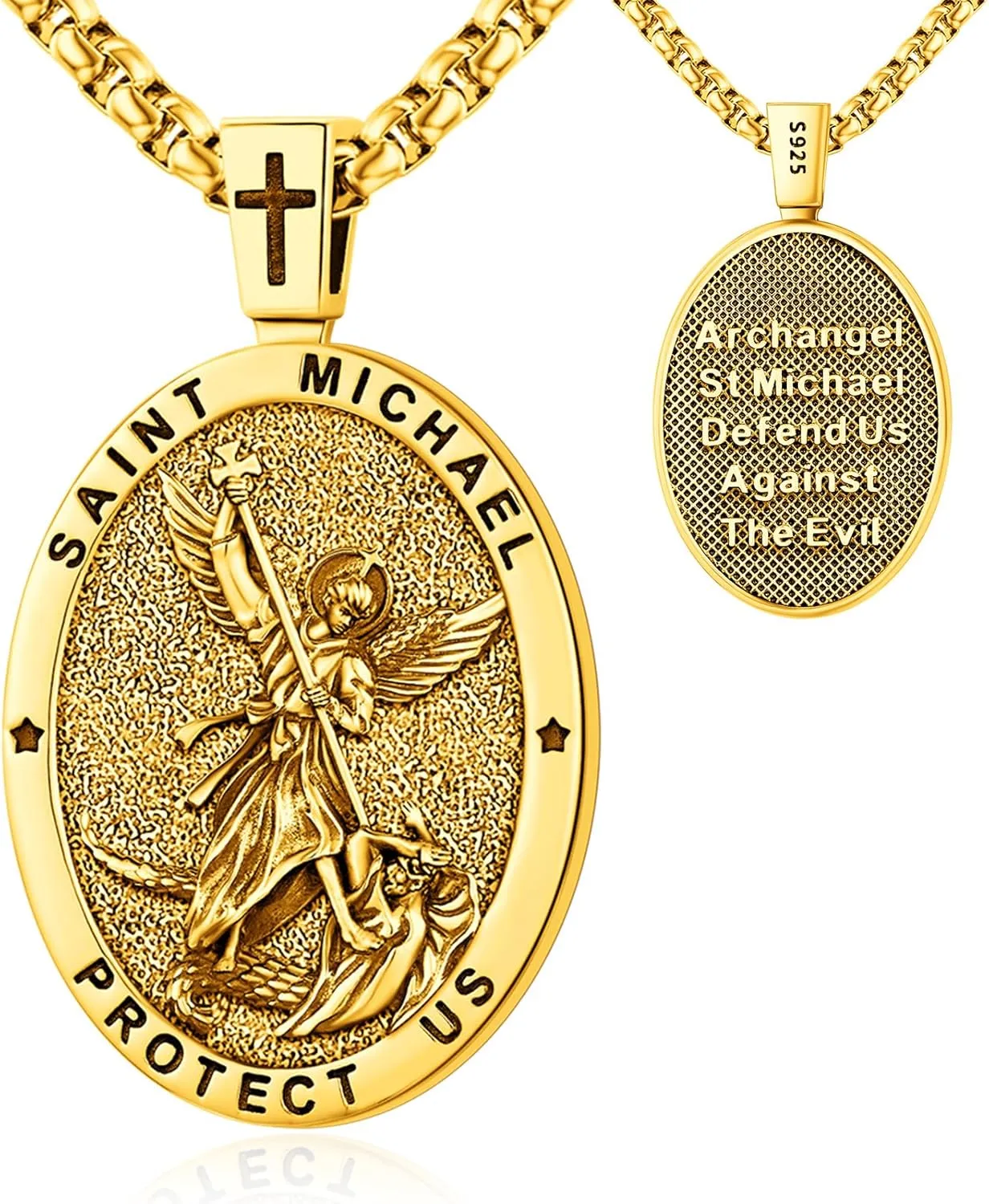 Patron Saint Medals Amulet Necklace 925 Sterling Silver Protection Jewelry for Men Women with 20"/22" 2" Rolo Chain