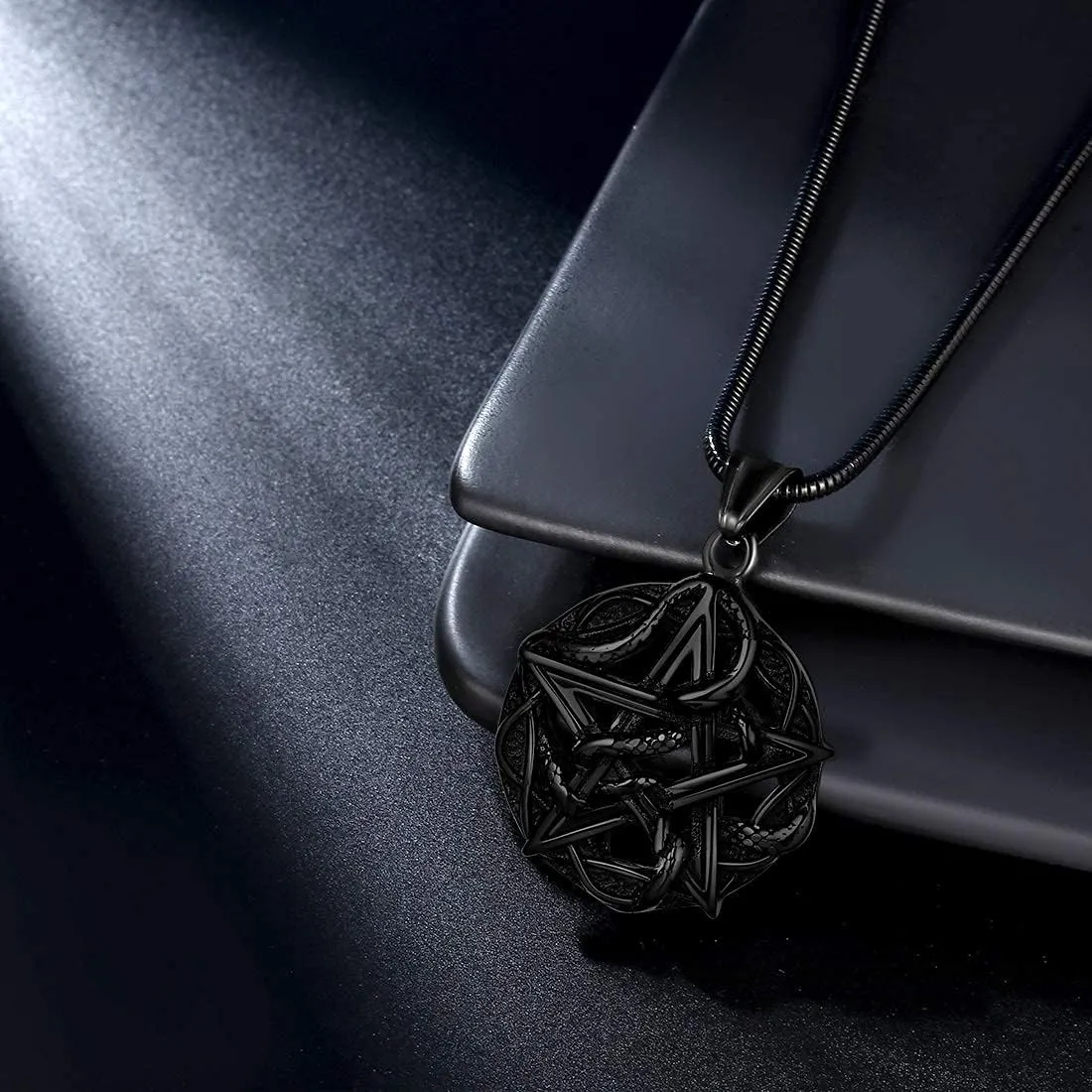 Pentagram Pentacle Wiccan Necklace -Star Satanic Pendant 316L Stainless Steel Traditional Seal of Solomon Tetragrammaton Eliphas Levi's Pentagra Wicca Punk Retro Jewelry
