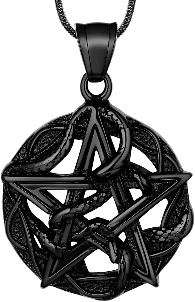 Pentagram Pentacle Wiccan Necklace -Star Satanic Pendant 316L Stainless Steel Traditional Seal of Solomon Tetragrammaton Eliphas Levi's Pentagra Wicca Punk Retro Jewelry