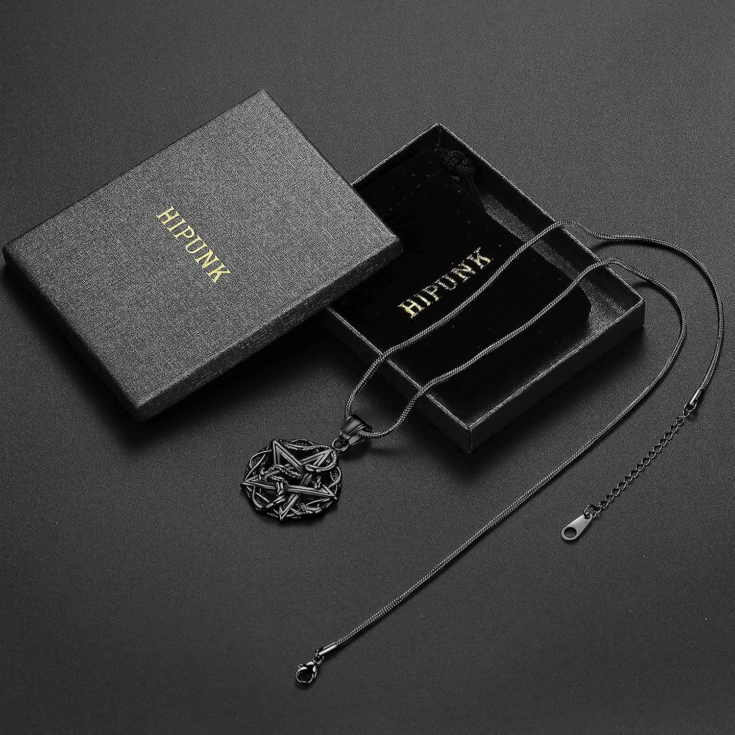 Pentagram Pentacle Wiccan Necklace -Star Satanic Pendant 316L Stainless Steel Traditional Seal of Solomon Tetragrammaton Eliphas Levi's Pentagra Wicca Punk Retro Jewelry