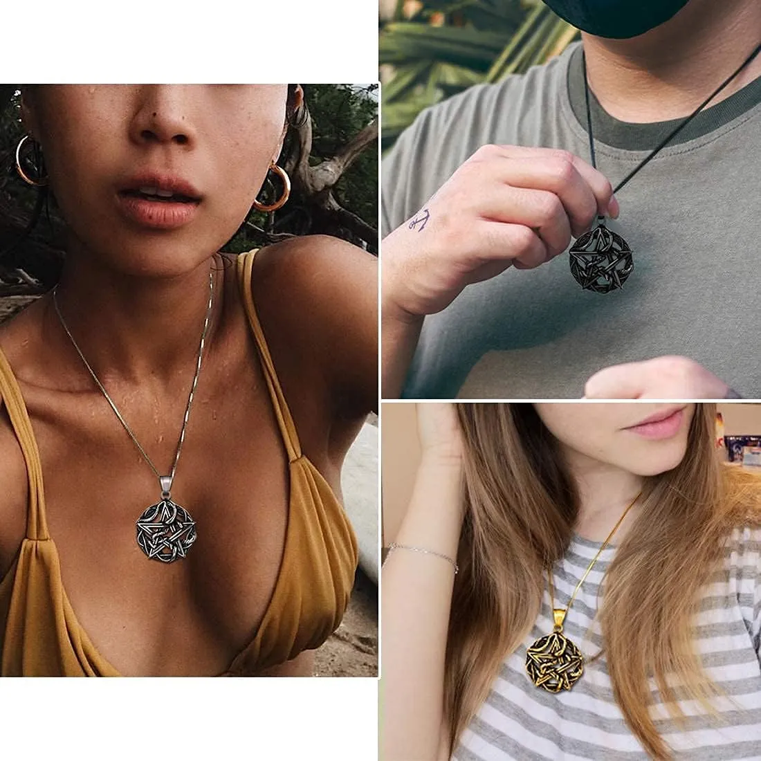 Pentagram Pentacle Wiccan Necklace -Star Satanic Pendant 316L Stainless Steel Traditional Seal of Solomon Tetragrammaton Eliphas Levi's Pentagra Wicca Punk Retro Jewelry
