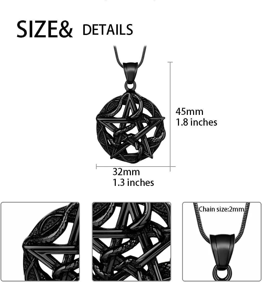 Pentagram Pentacle Wiccan Necklace -Star Satanic Pendant 316L Stainless Steel Traditional Seal of Solomon Tetragrammaton Eliphas Levi's Pentagra Wicca Punk Retro Jewelry