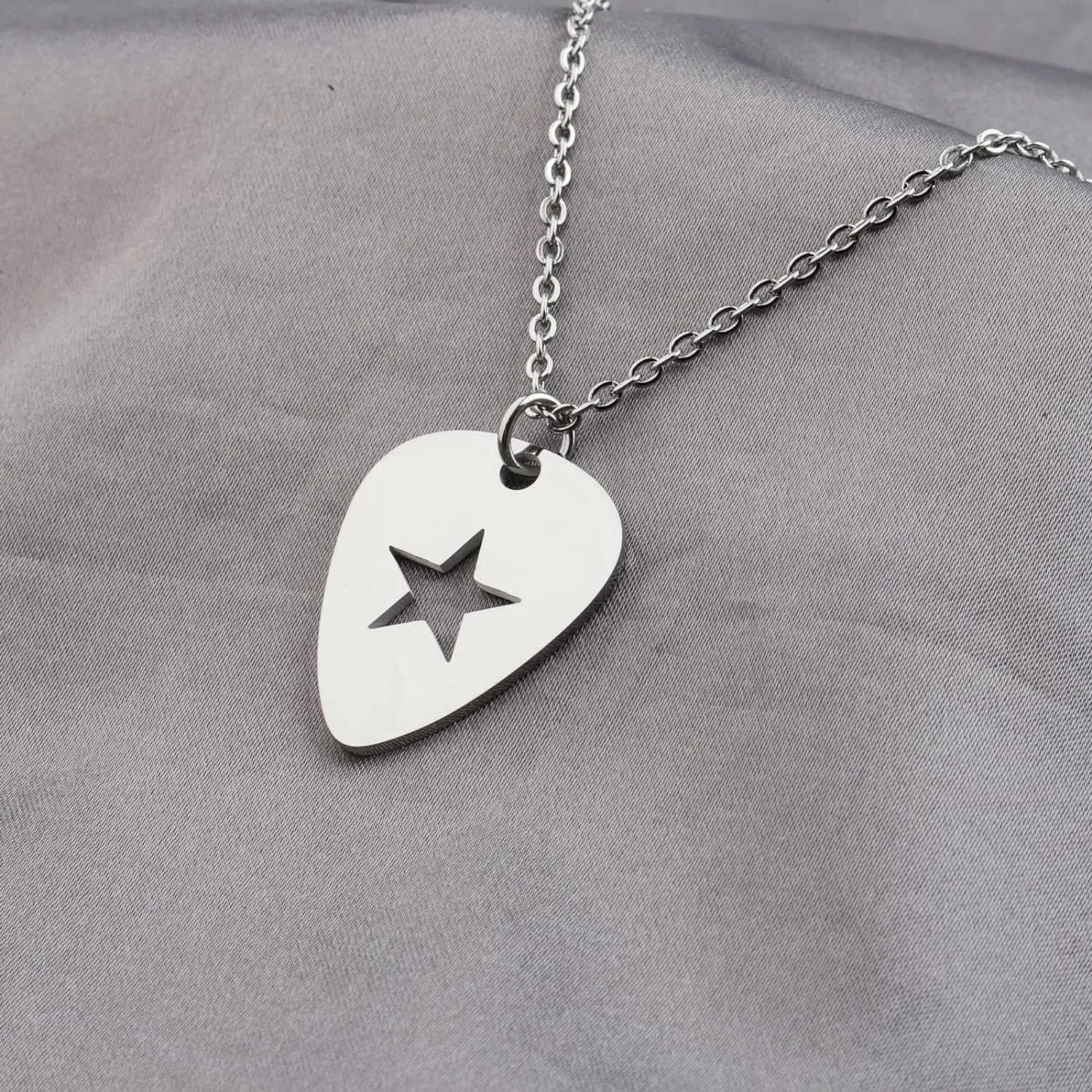 POYAMUSE Guitar Pick Pendant Necklace for Men - Stainless Steel Guitar Pick Necklace for Women and Men, Music Pendant Necklace Jewelry, Rock Accessories