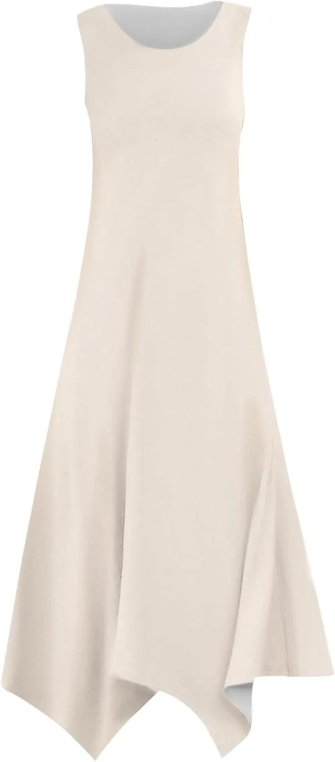 PTOLOCIF Summer Dresses for Women 2024 Sleeveless Swing Dress Casual Crewneck Boho Sundress Handkerchief Hem Tank Maxi Dress