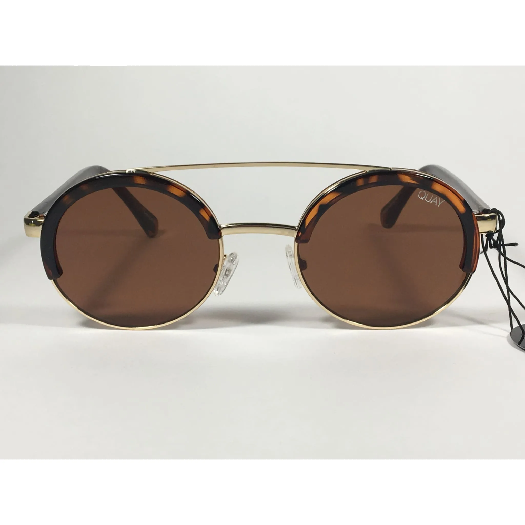 Quay Australia QW000365 TORT/BRN Come Around Round Brown Bar Sunglasses Tortoise Gold Frame Brown Lens