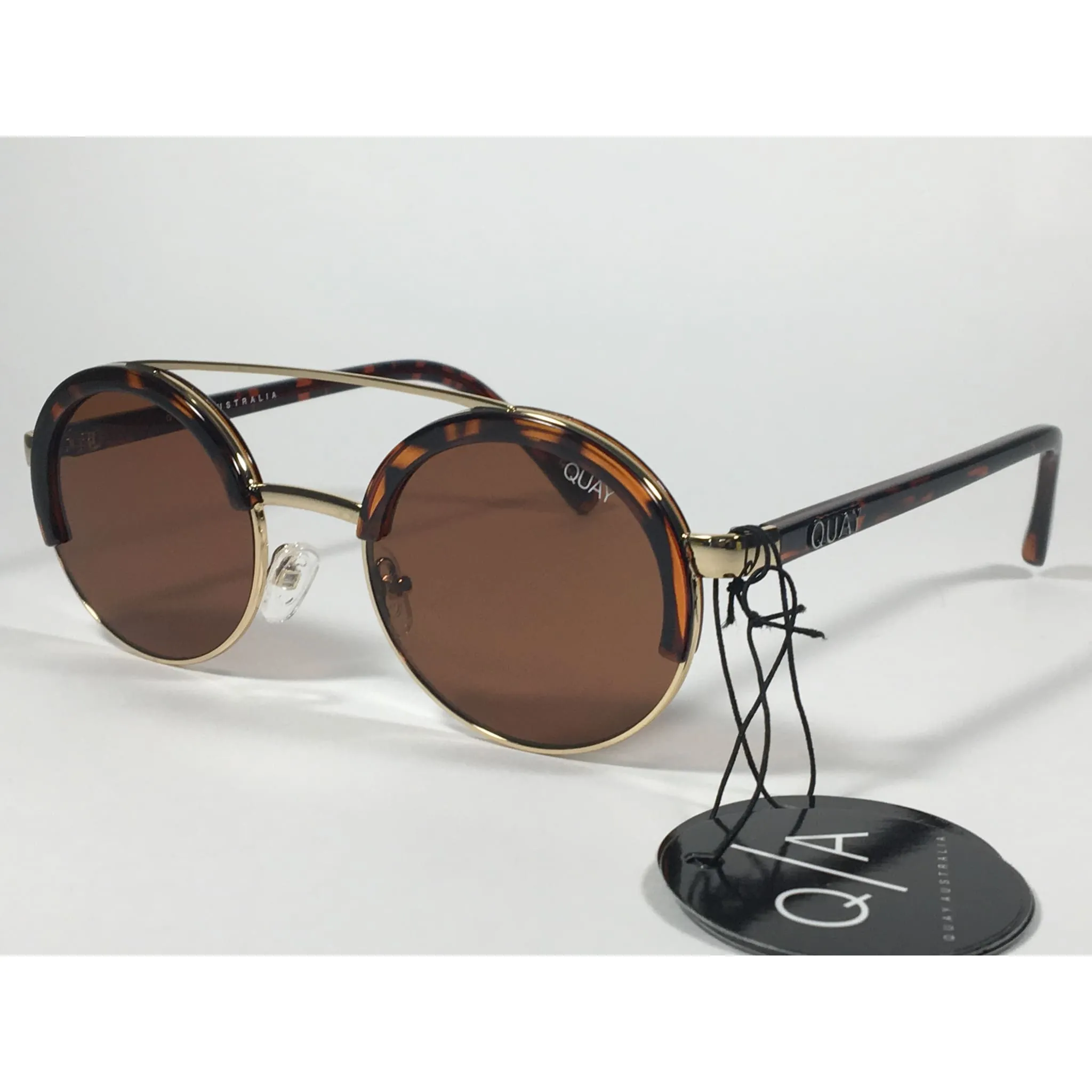 Quay Australia QW000365 TORT/BRN Come Around Round Brown Bar Sunglasses Tortoise Gold Frame Brown Lens