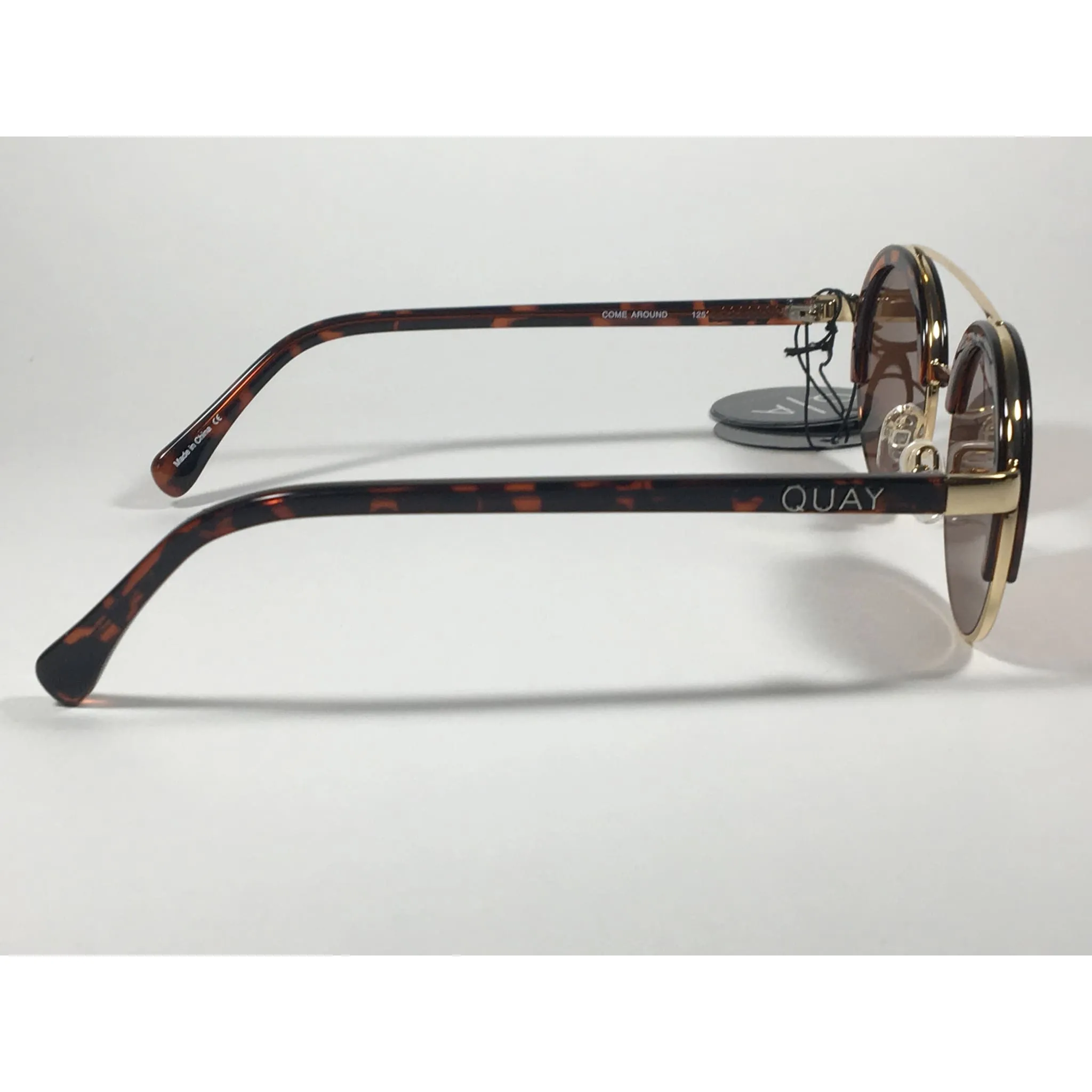 Quay Australia QW000365 TORT/BRN Come Around Round Brown Bar Sunglasses Tortoise Gold Frame Brown Lens