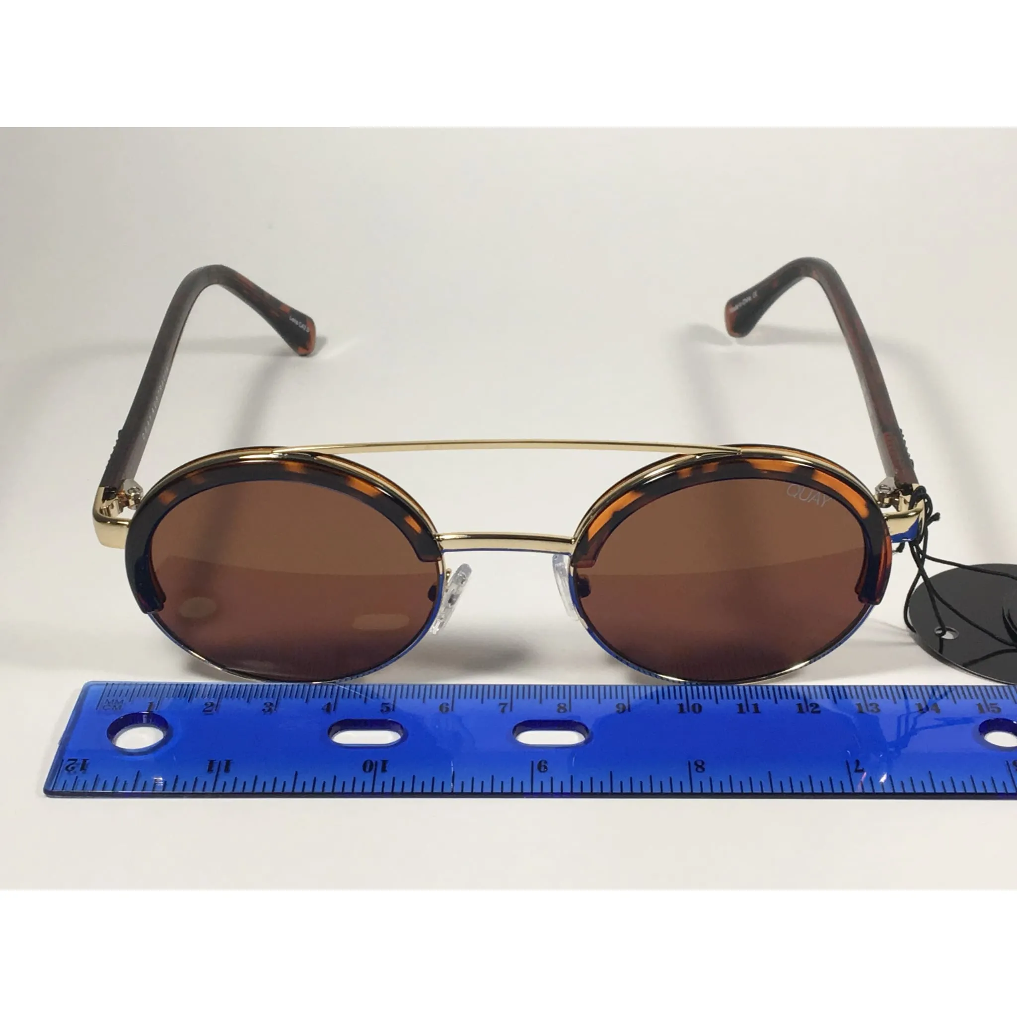 Quay Australia QW000365 TORT/BRN Come Around Round Brown Bar Sunglasses Tortoise Gold Frame Brown Lens