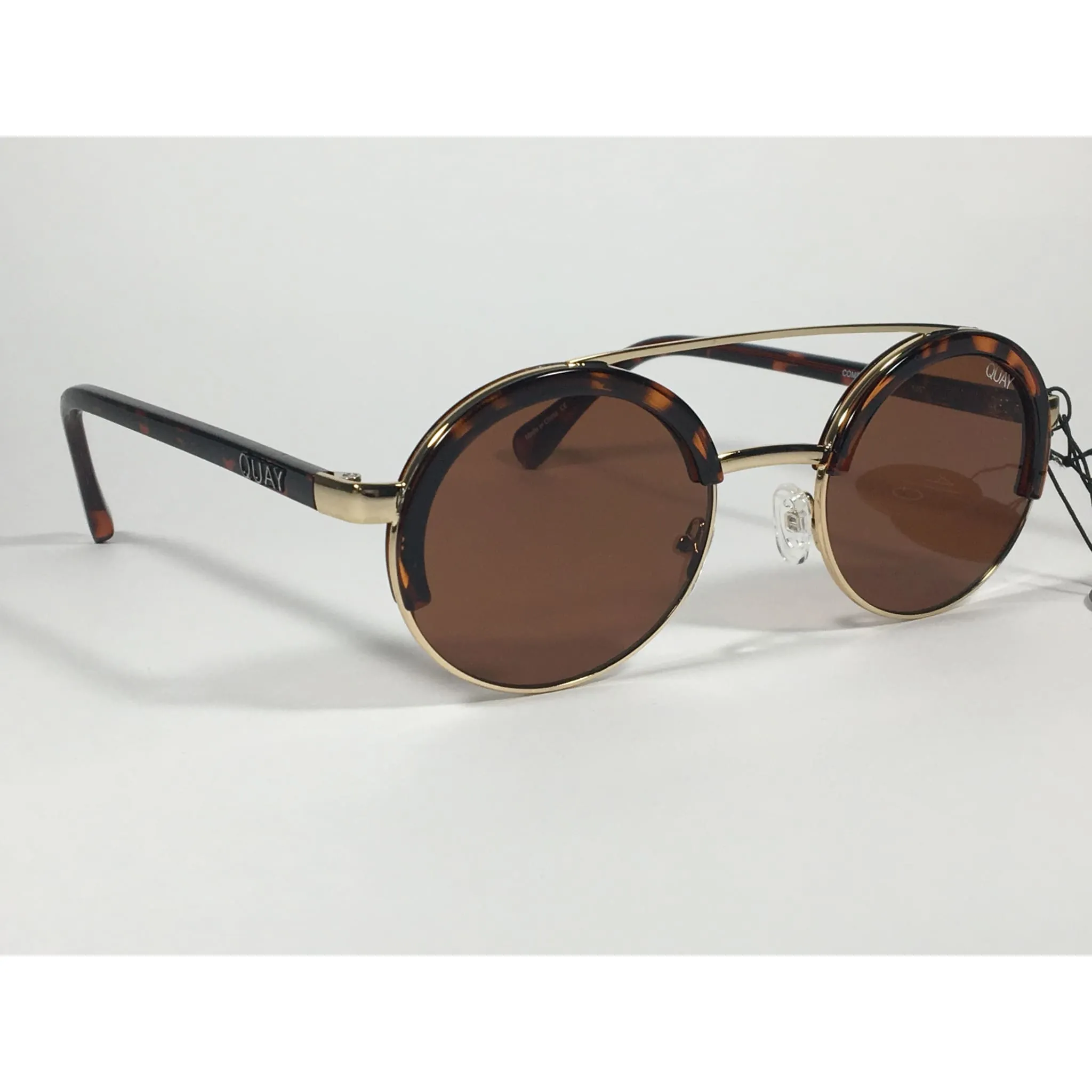 Quay Australia QW000365 TORT/BRN Come Around Round Brown Bar Sunglasses Tortoise Gold Frame Brown Lens