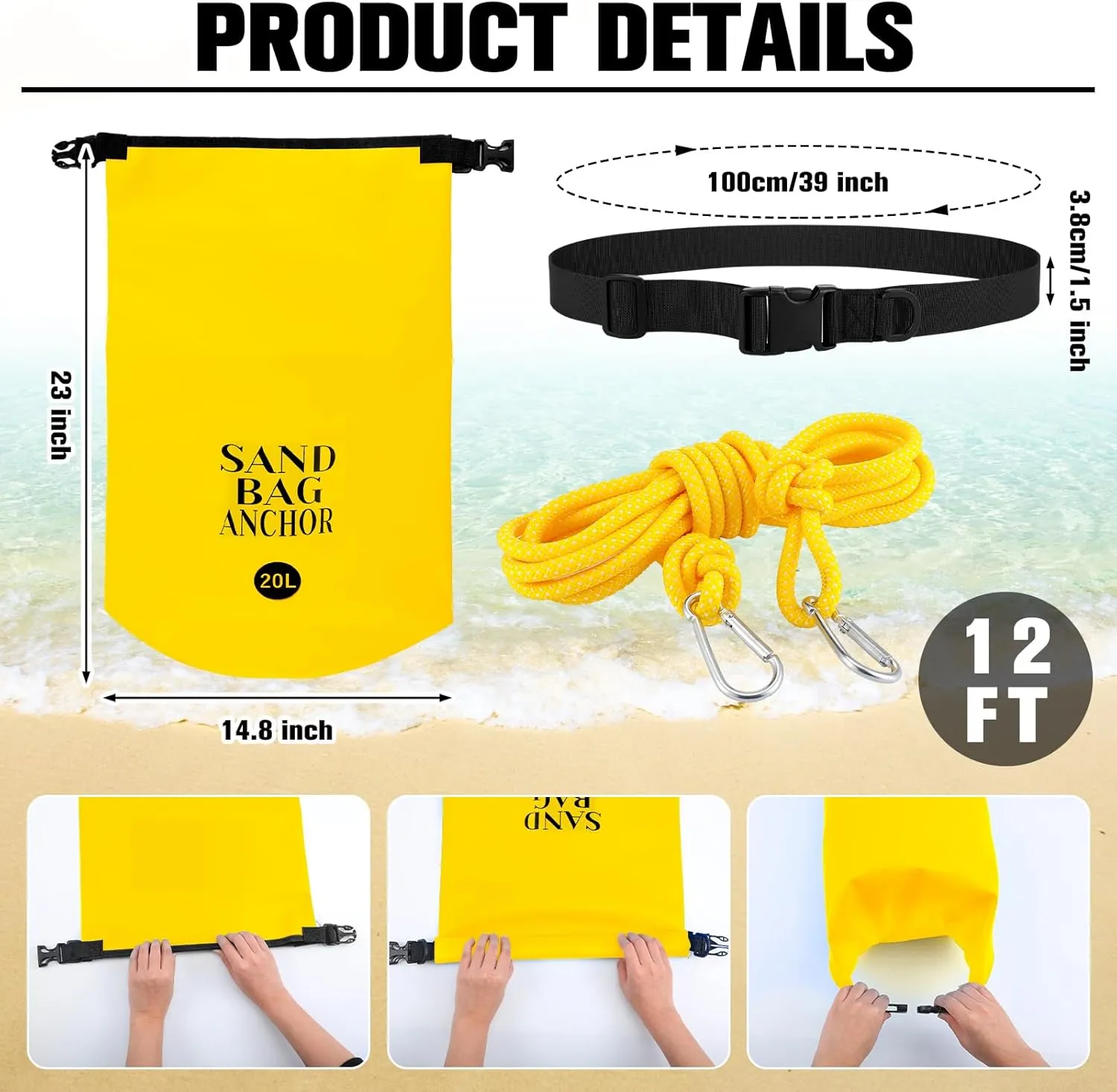 ShinyRelief 2 Set 20L Float Anchor Kit 2 in 1 PWC Sand Anchor Bags with Adjustable Straps, Waterproof Dry Bag for Pool Beach Floats Rafts Pool Chair Umbrella Tent Inflatables Water Sports