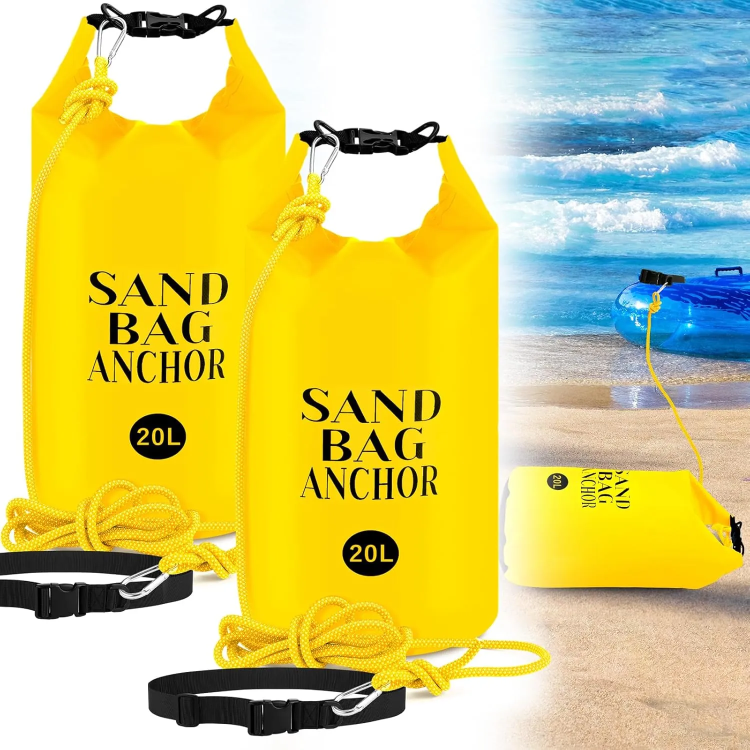 ShinyRelief 2 Set 20L Float Anchor Kit 2 in 1 PWC Sand Anchor Bags with Adjustable Straps, Waterproof Dry Bag for Pool Beach Floats Rafts Pool Chair Umbrella Tent Inflatables Water Sports