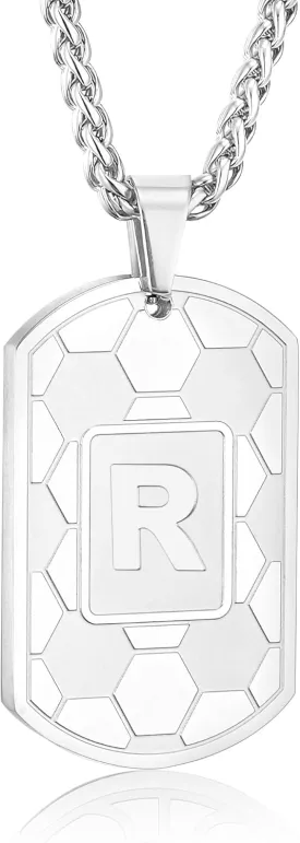Soccer Initial Necklace for Men Boys Kids Teen Dog Tag Sliver/Black/Gold Letter Pendant Sport Soccer Athletes Jewelry Gifts for Kids Boys Men Teens Boyfriend Husband Dad