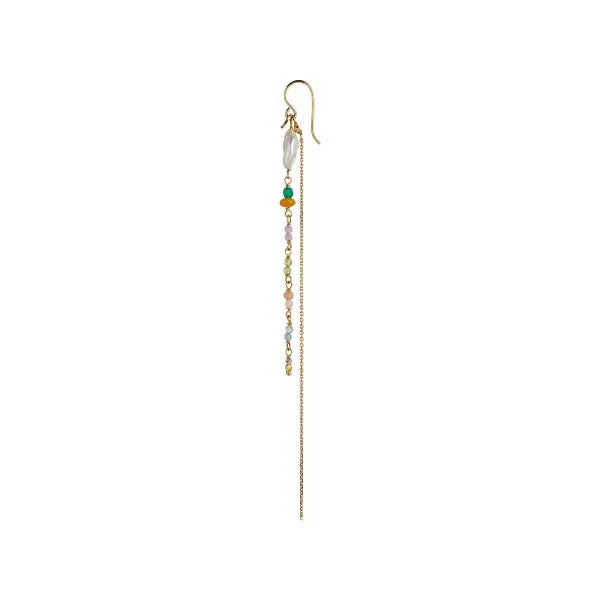 Stine A Petit Gemstones And Baroque Pearl Earring Gold With Long Chain - Sorbet Mix 1227-02-S