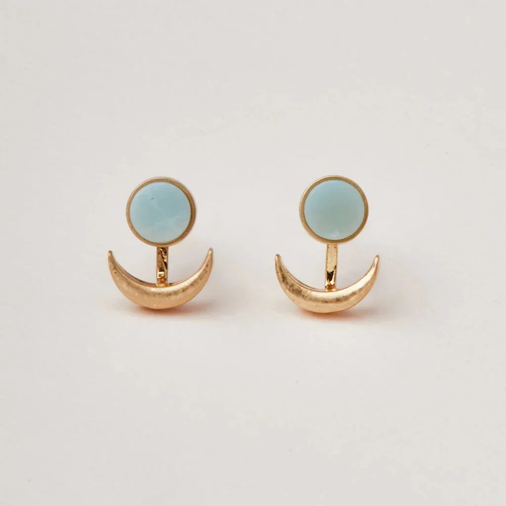 Stone Moon Phase Ear Jacket - Amazonite/Gold