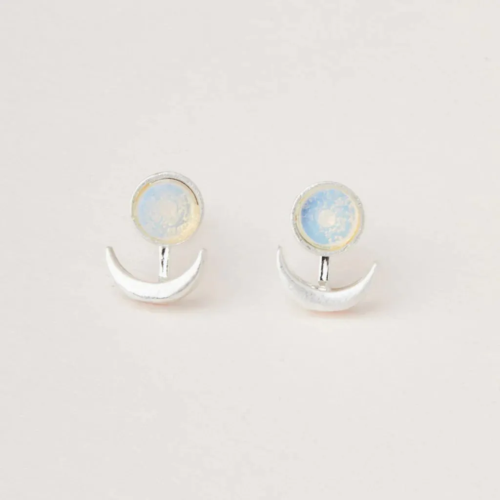 Stone Moon Phase Ear Jacket - Opalite/Silver