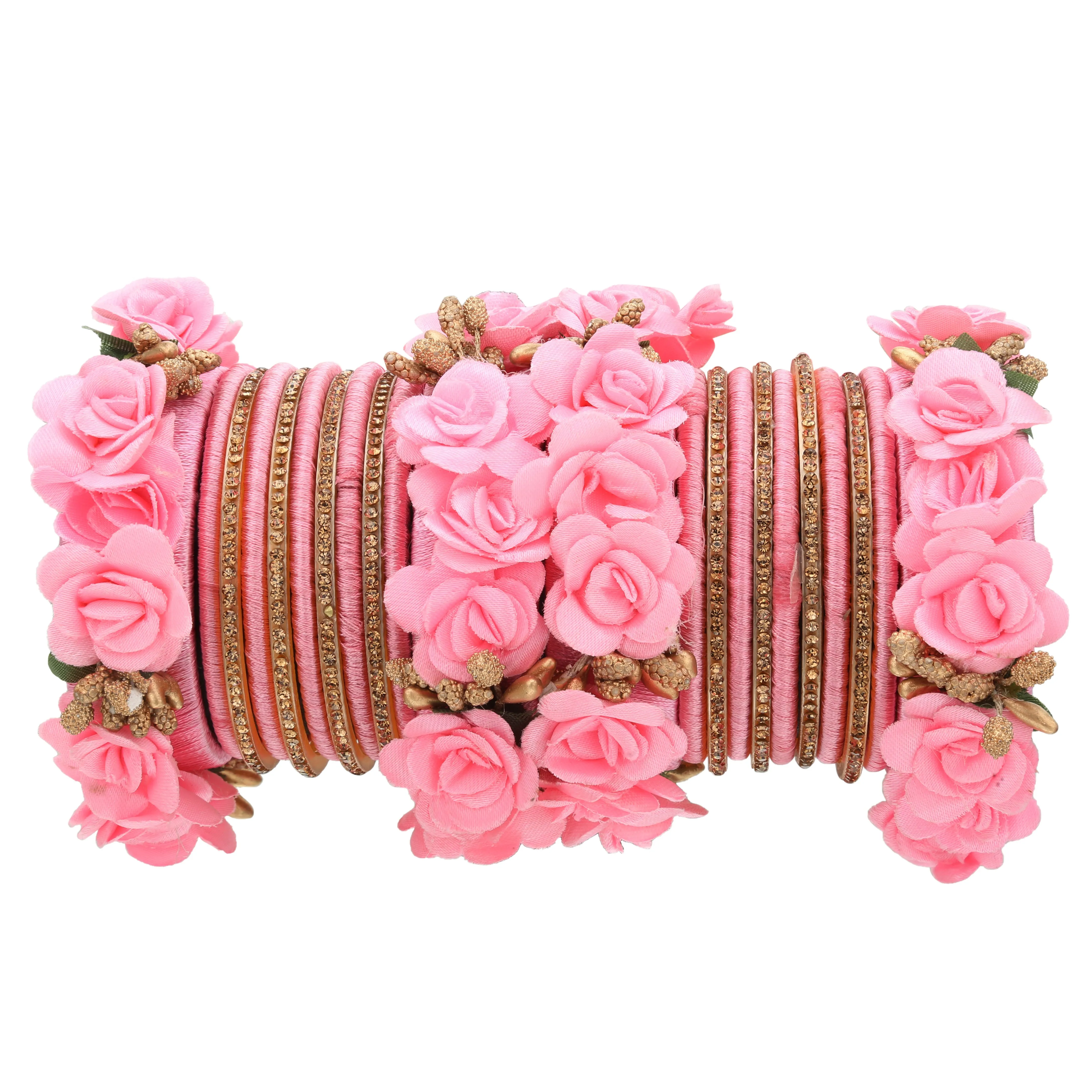 Sukriti Beautiful Handcrafted BabyPink Flower Designer Silk thread Bridal Chuda Wedding Bangles for Women – Set of 22