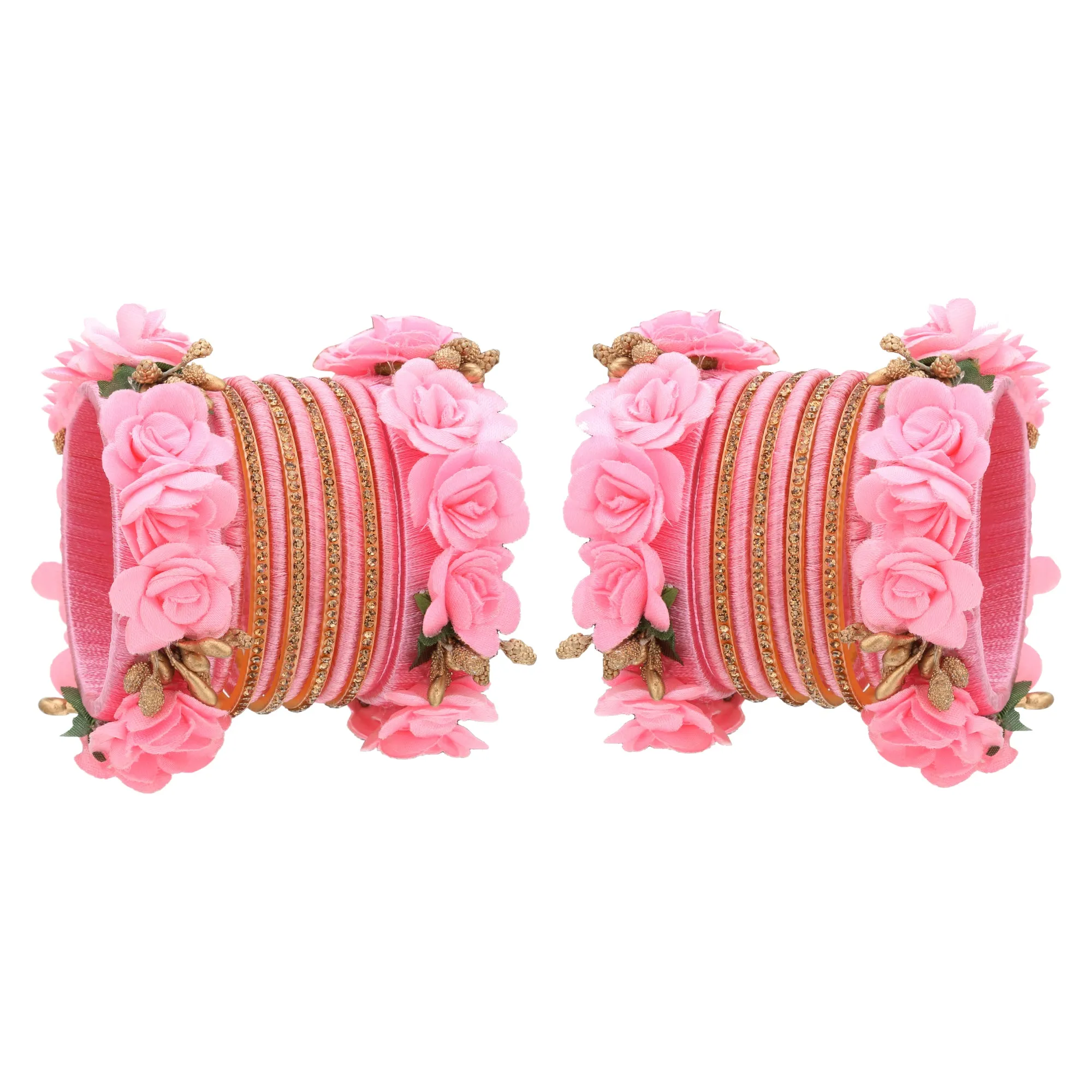 Sukriti Beautiful Handcrafted BabyPink Flower Designer Silk thread Bridal Chuda Wedding Bangles for Women – Set of 22