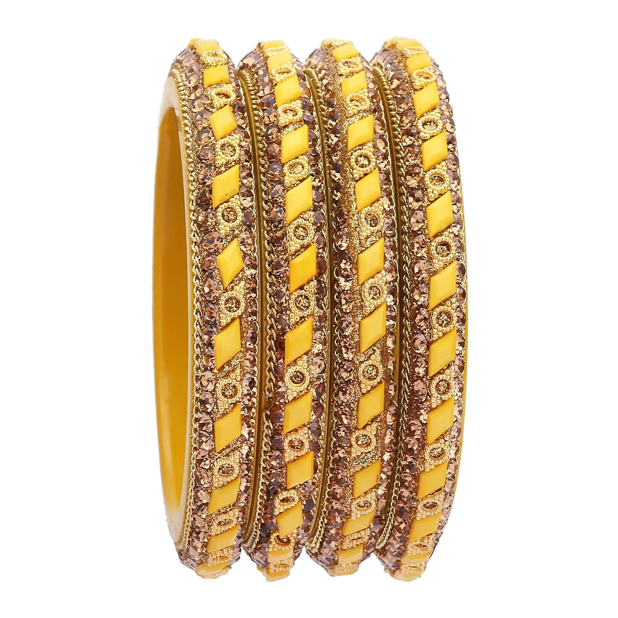 Sukriti Rajasthani Contemporary Yellow Kada Seep Acrylic Bangles for Girls & Women – Set of 4