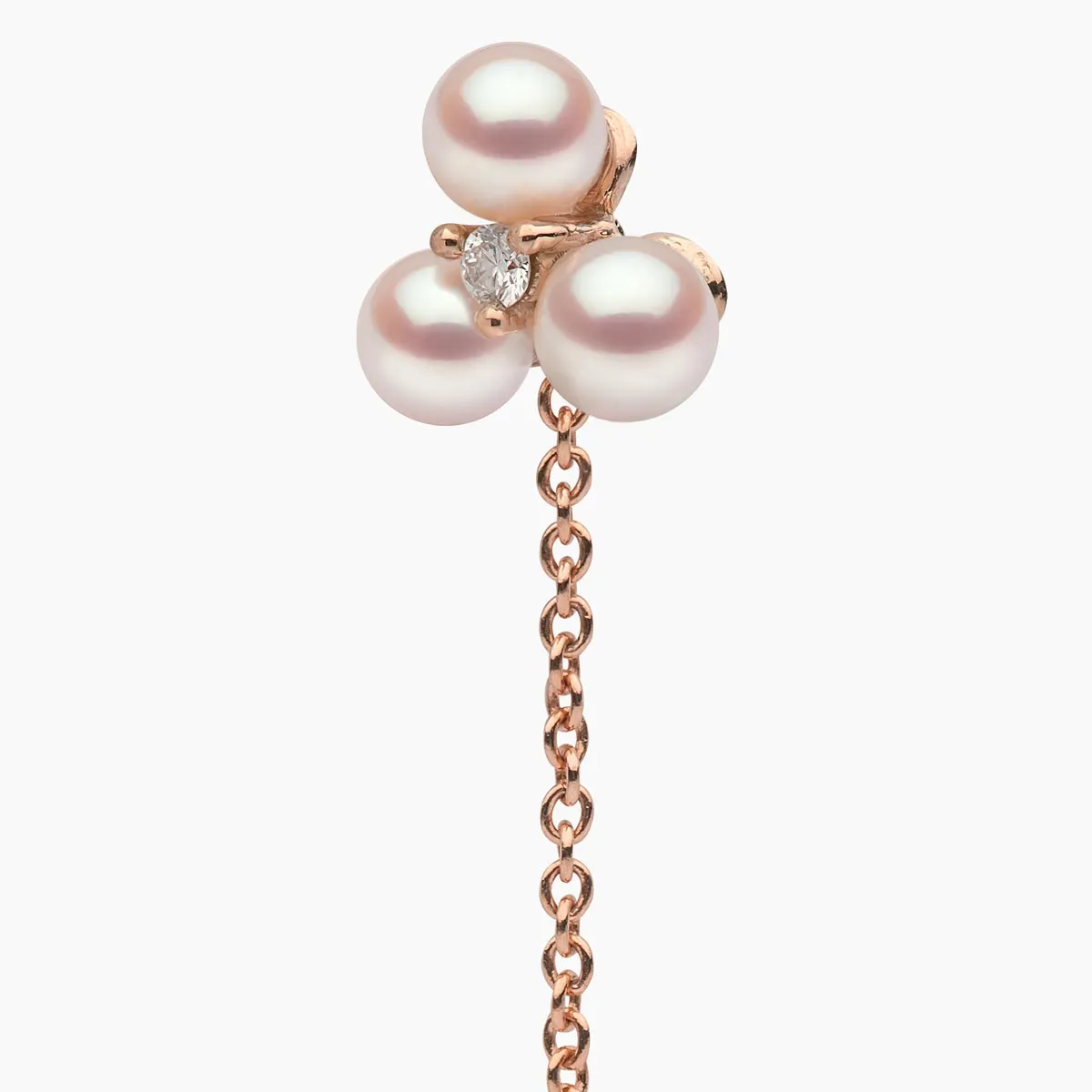 Trend 18K Gold Triple Freshwater Pearl and Diamond Pull Through Chain Earrings