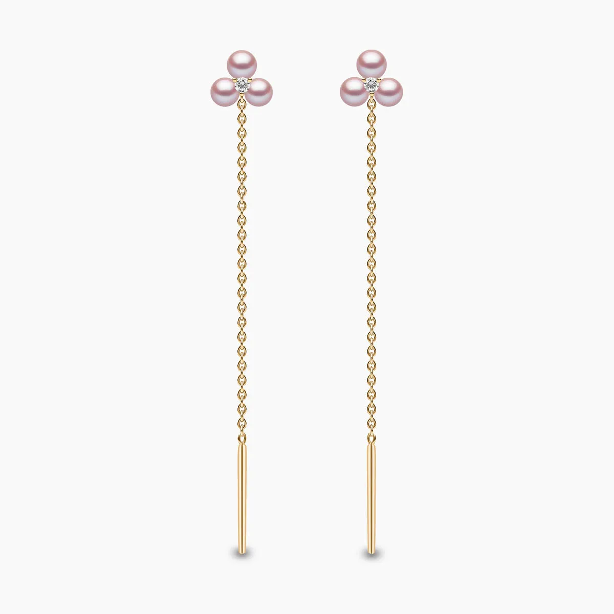 Trend 18K Gold Triple Freshwater Pearl and Diamond Pull Through Chain Earrings