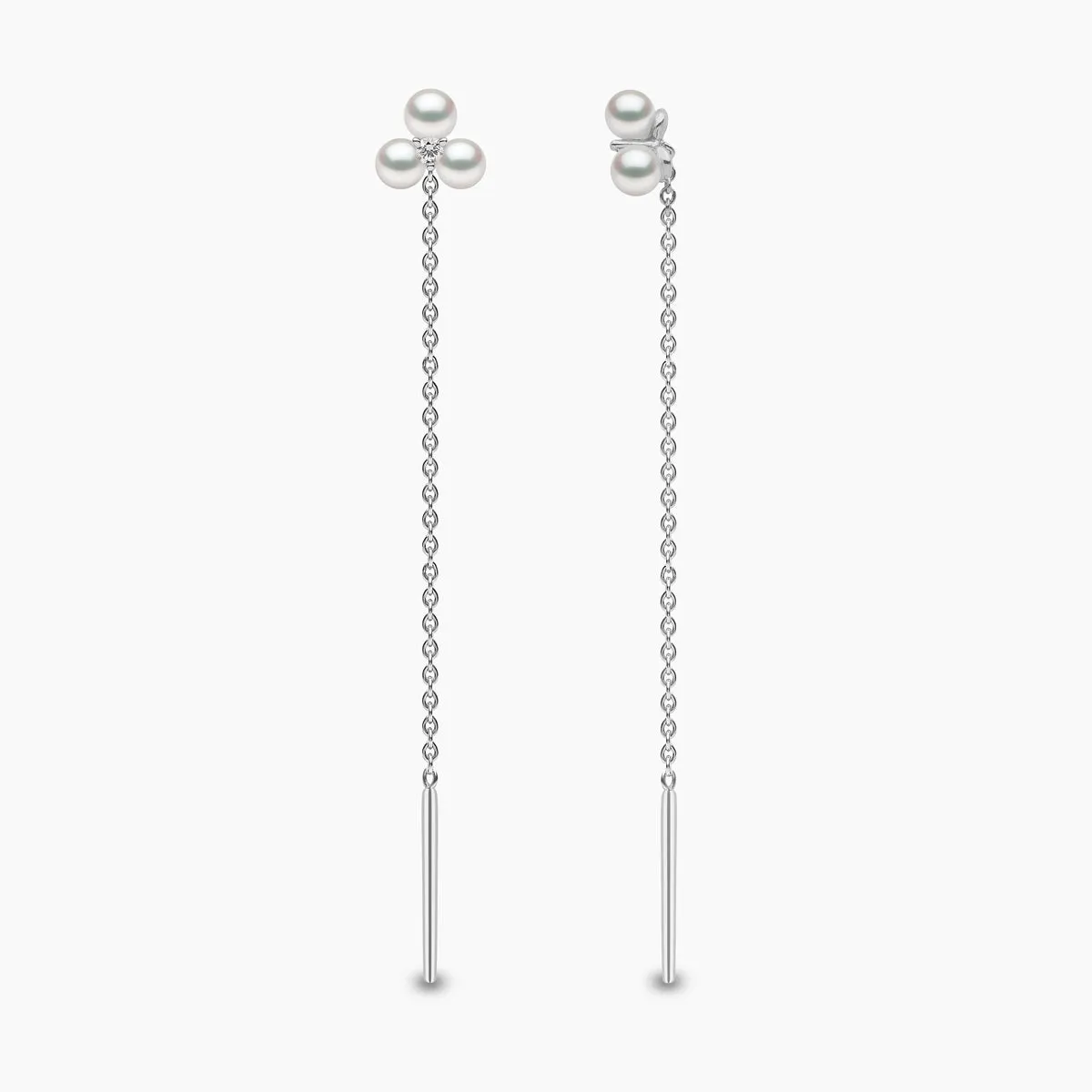 Trend 18K Gold Triple Freshwater Pearl and Diamond Pull Through Chain Earrings