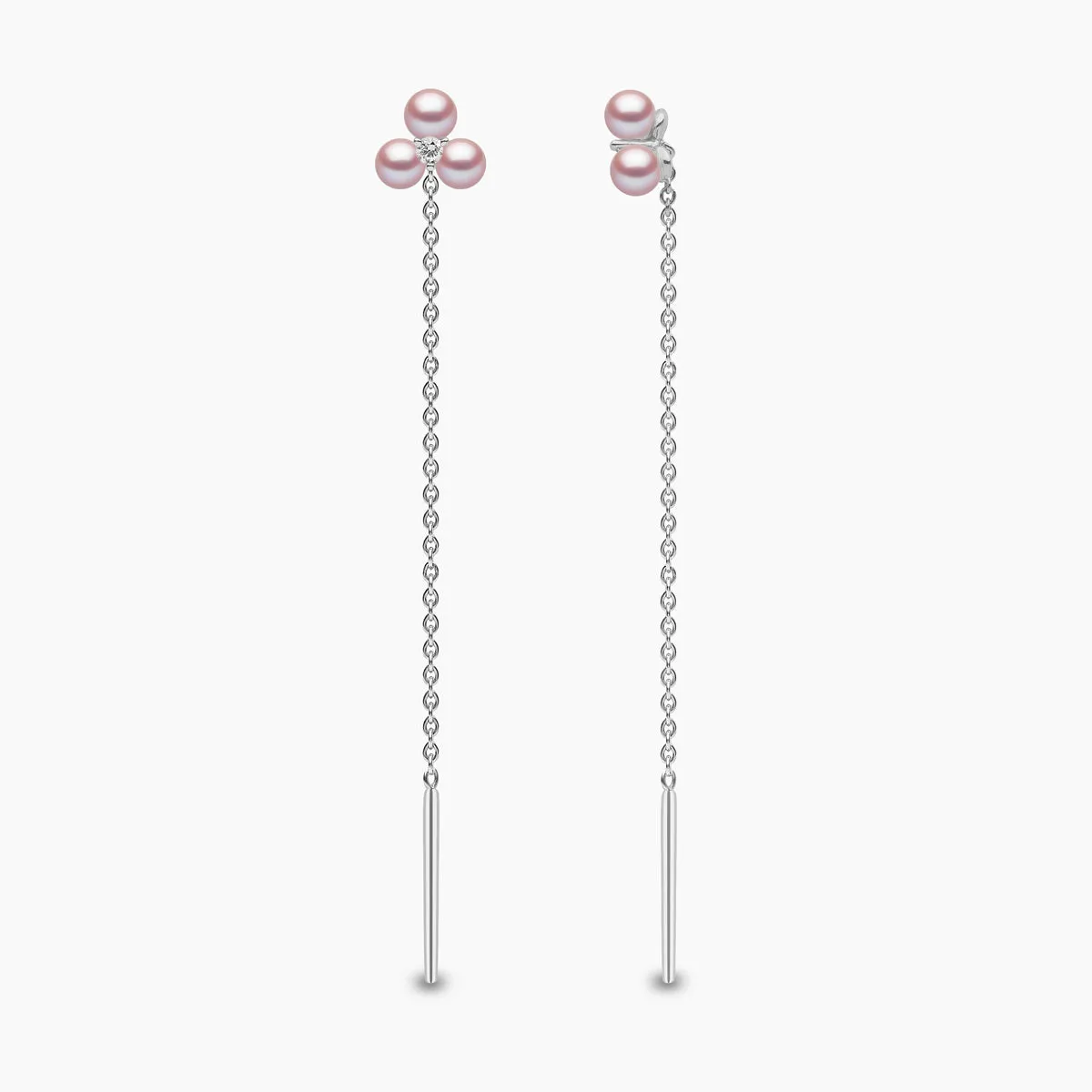 Trend 18K Gold Triple Freshwater Pearl and Diamond Pull Through Chain Earrings