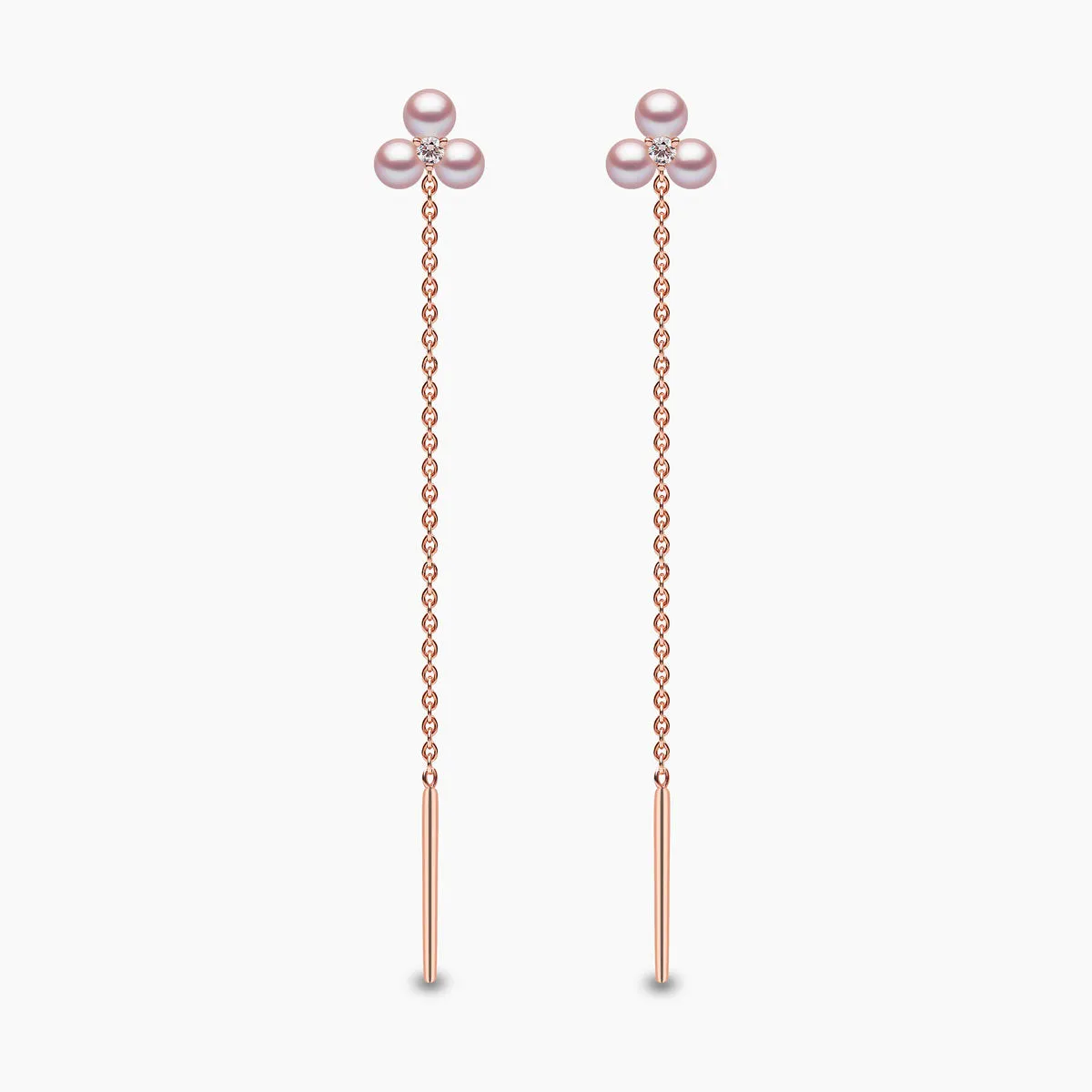 Trend 18K Gold Triple Freshwater Pearl and Diamond Pull Through Chain Earrings