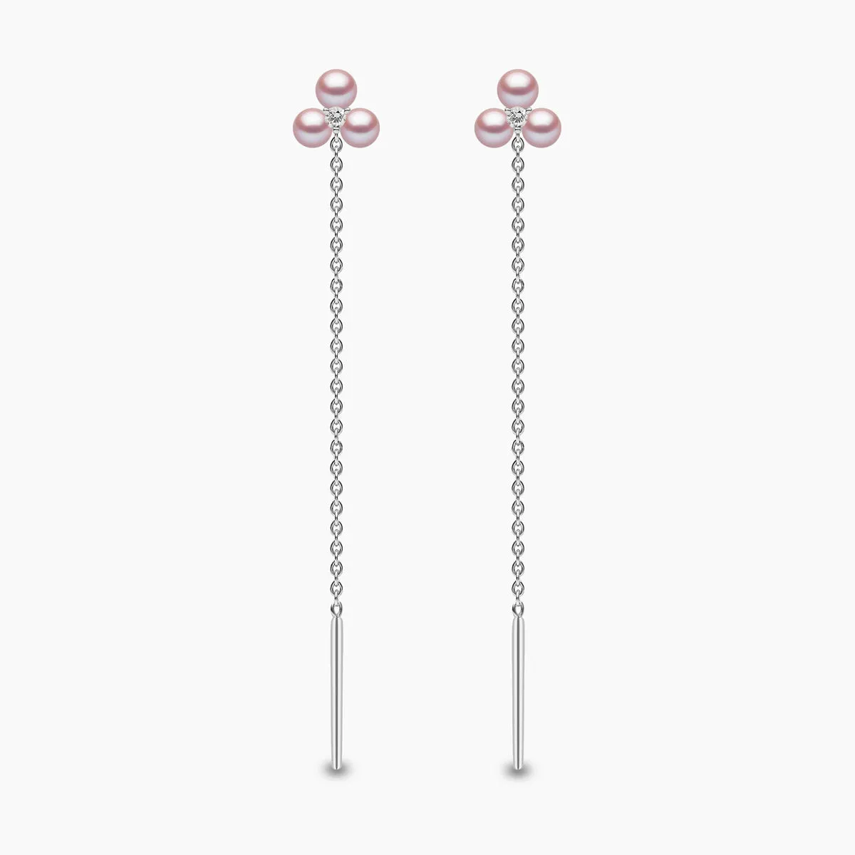 Trend 18K Gold Triple Freshwater Pearl and Diamond Pull Through Chain Earrings