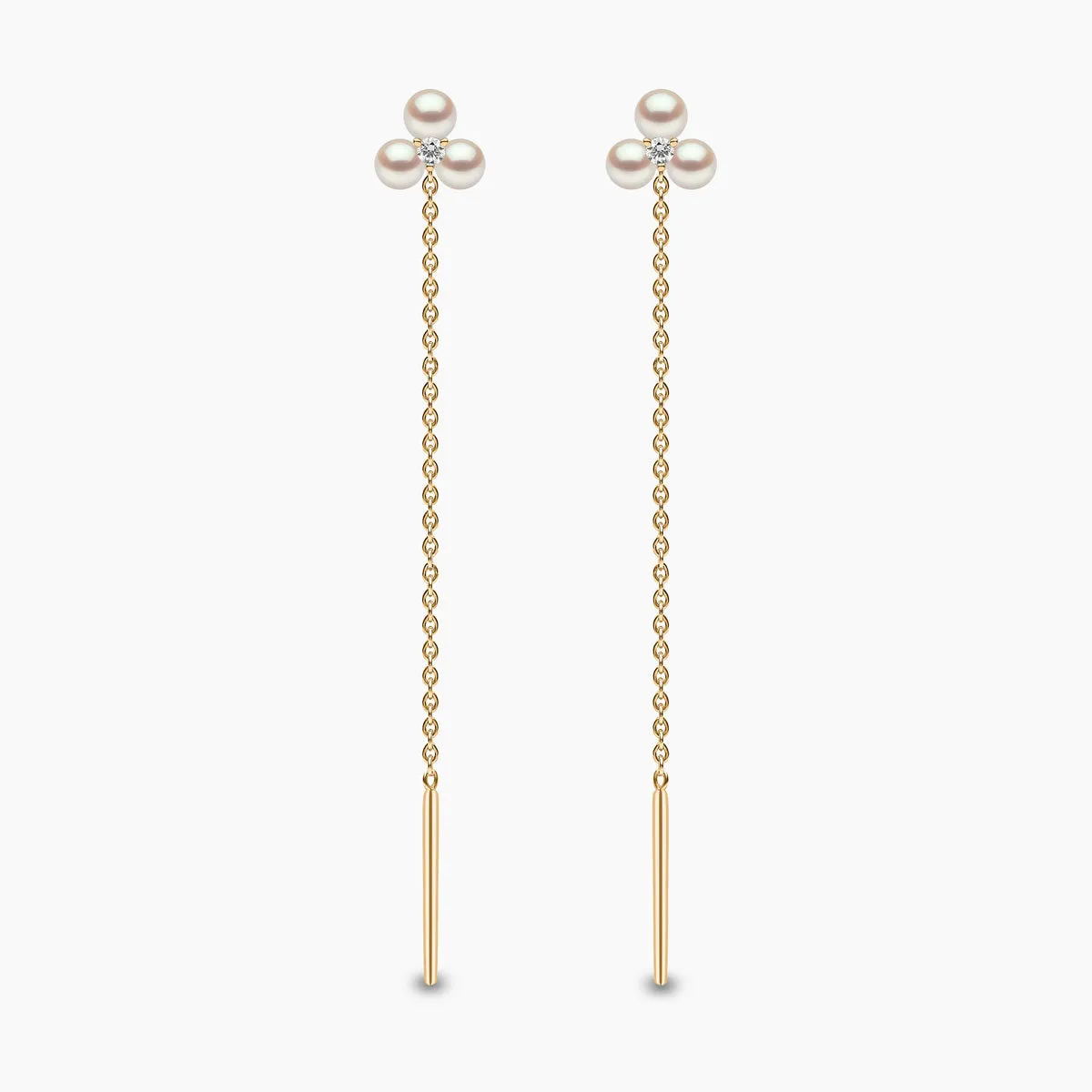 Trend 18K Gold Triple Freshwater Pearl and Diamond Pull Through Chain Earrings