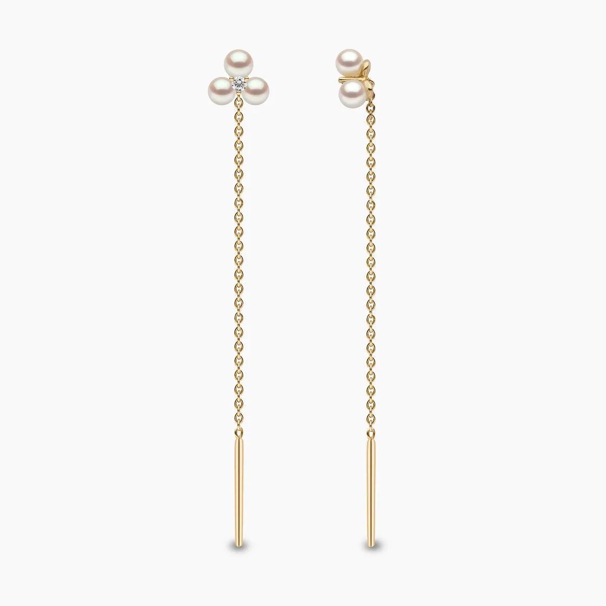 Trend 18K Gold Triple Freshwater Pearl and Diamond Pull Through Chain Earrings
