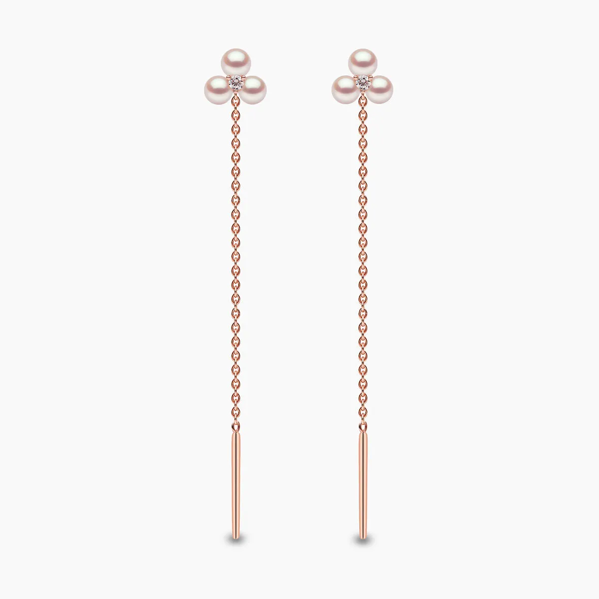 Trend 18K Gold Triple Freshwater Pearl and Diamond Pull Through Chain Earrings