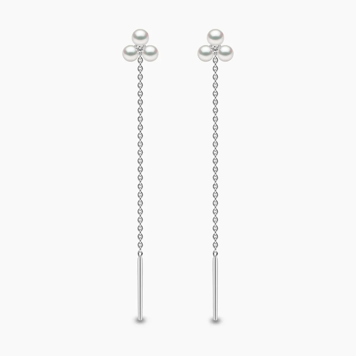 Trend 18K Gold Triple Freshwater Pearl and Diamond Pull Through Chain Earrings
