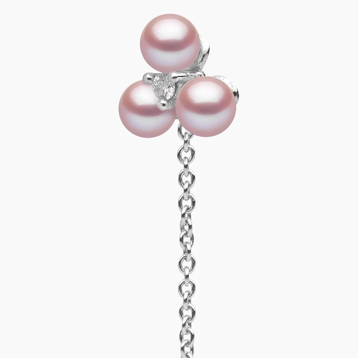 Trend 18K Gold Triple Freshwater Pearl and Diamond Pull Through Chain Earrings