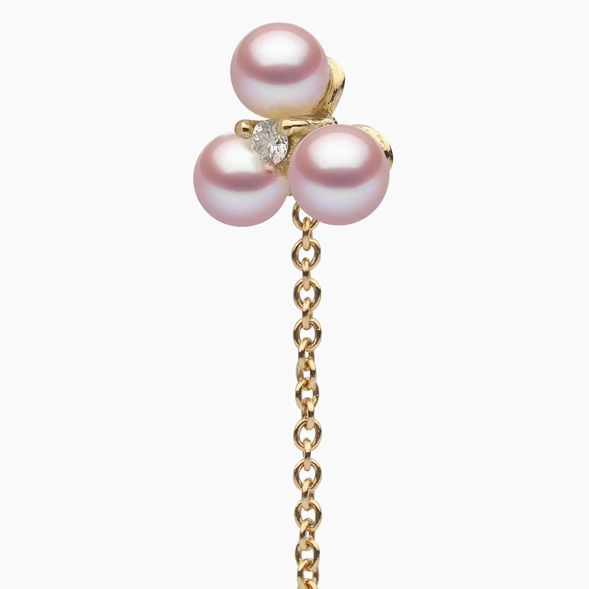 Trend 18K Gold Triple Freshwater Pearl and Diamond Pull Through Chain Earrings