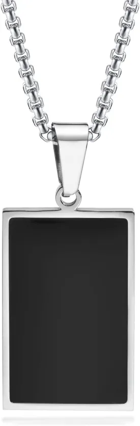 Unisex Stainless Steel Black Onyx Pendant Necklace for Men Women,Titanium Steel Black Agate Rectangle and Square Charm Jewelry Chain Necklace for Mens,Geometric Pendant Necklaces for Man Women,24inch Chain