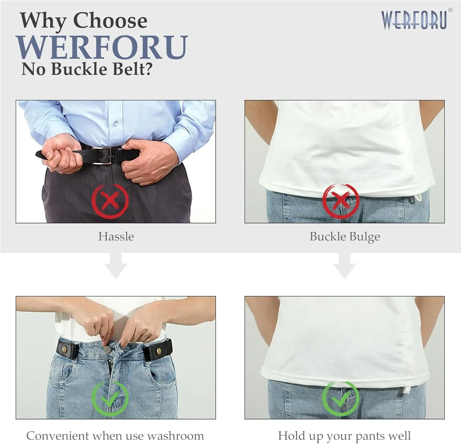 WERFORU No Buckle Stretch Belt for Women and Men Elastic Waist Belt up to 72 Inches for Jeans Pants