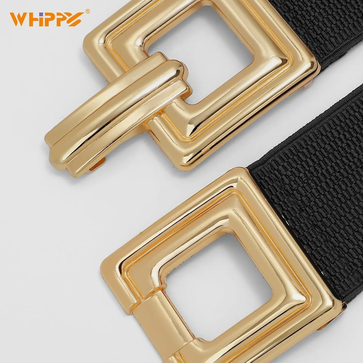 WHIPPY Women Wide Elastic Waist Belt Fashion Hollow Out Square Gold Buckle Stretchy Belt Waistband for Ladies