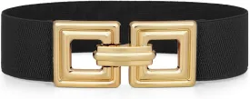 WHIPPY Women Wide Elastic Waist Belt Fashion Hollow Out Square Gold Buckle Stretchy Belt Waistband for Ladies