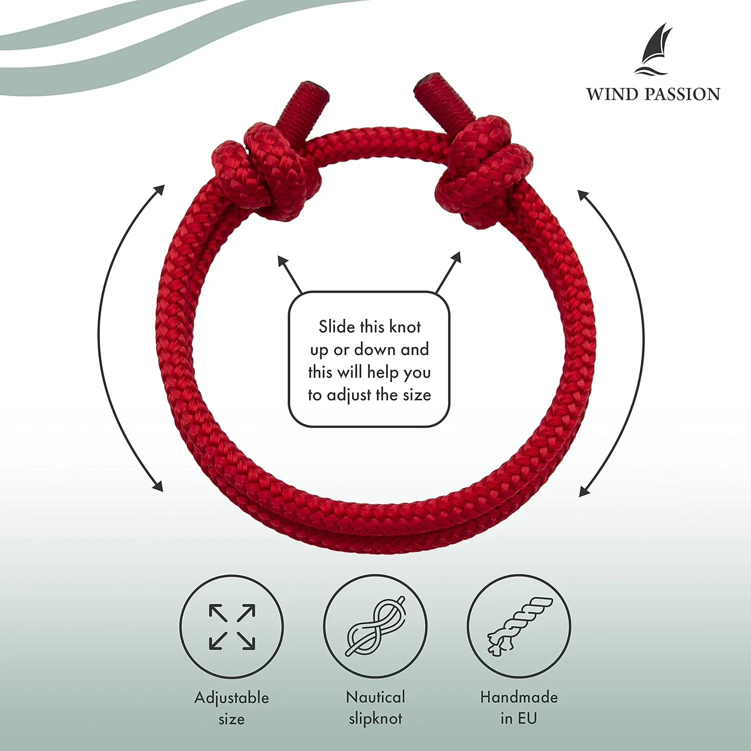 Wind Passion - Rope Bracelet for Men & Women - Adjustable Sailors Knot Paracord Bracelet - Waterproof & Sturdy