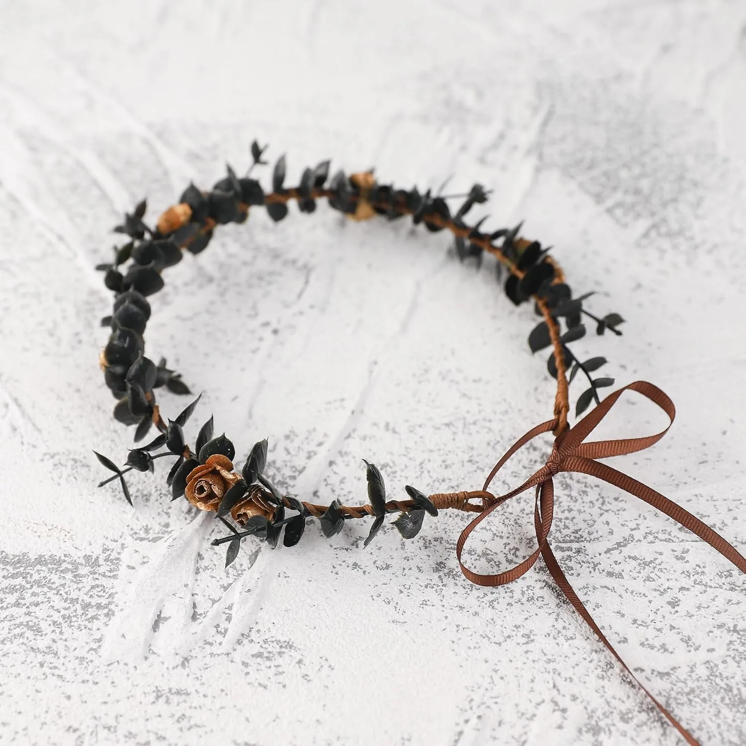 Women Flower Headpiece Fairy Hair - Black Wreath Fairy Crown Renaissance Elf Headdress for Girls Lady in Bridal Wedding Halloween Party Festival Gifts Photography Golden Rose