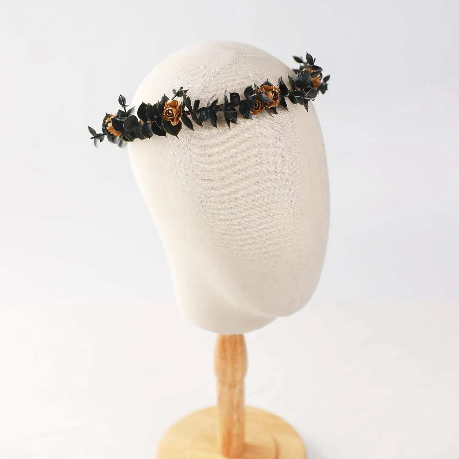 Women Flower Headpiece Fairy Hair - Black Wreath Fairy Crown Renaissance Elf Headdress for Girls Lady in Bridal Wedding Halloween Party Festival Gifts Photography Golden Rose