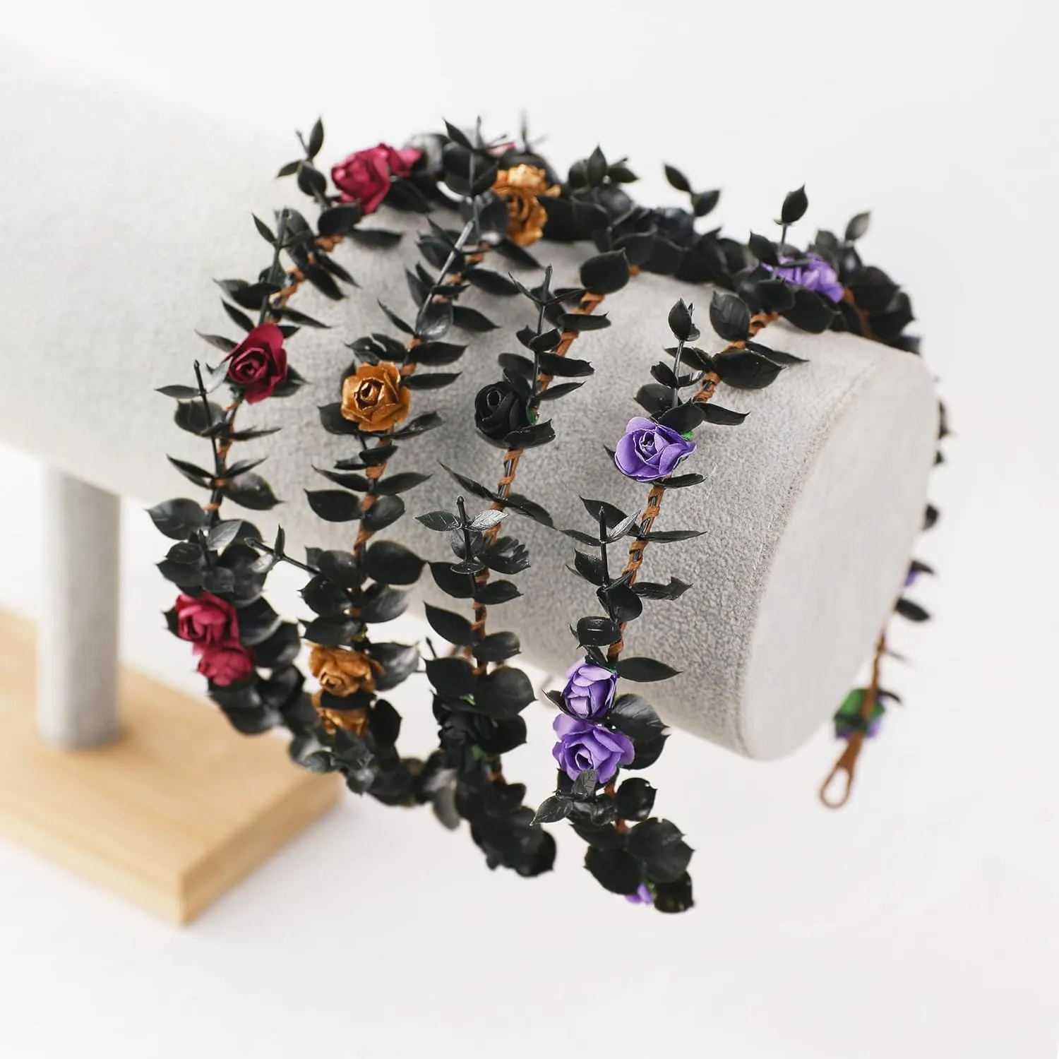 Women Flower Headpiece Fairy Hair - Black Wreath Fairy Crown Renaissance Elf Headdress for Girls Lady in Bridal Wedding Halloween Party Festival Gifts Photography Golden Rose