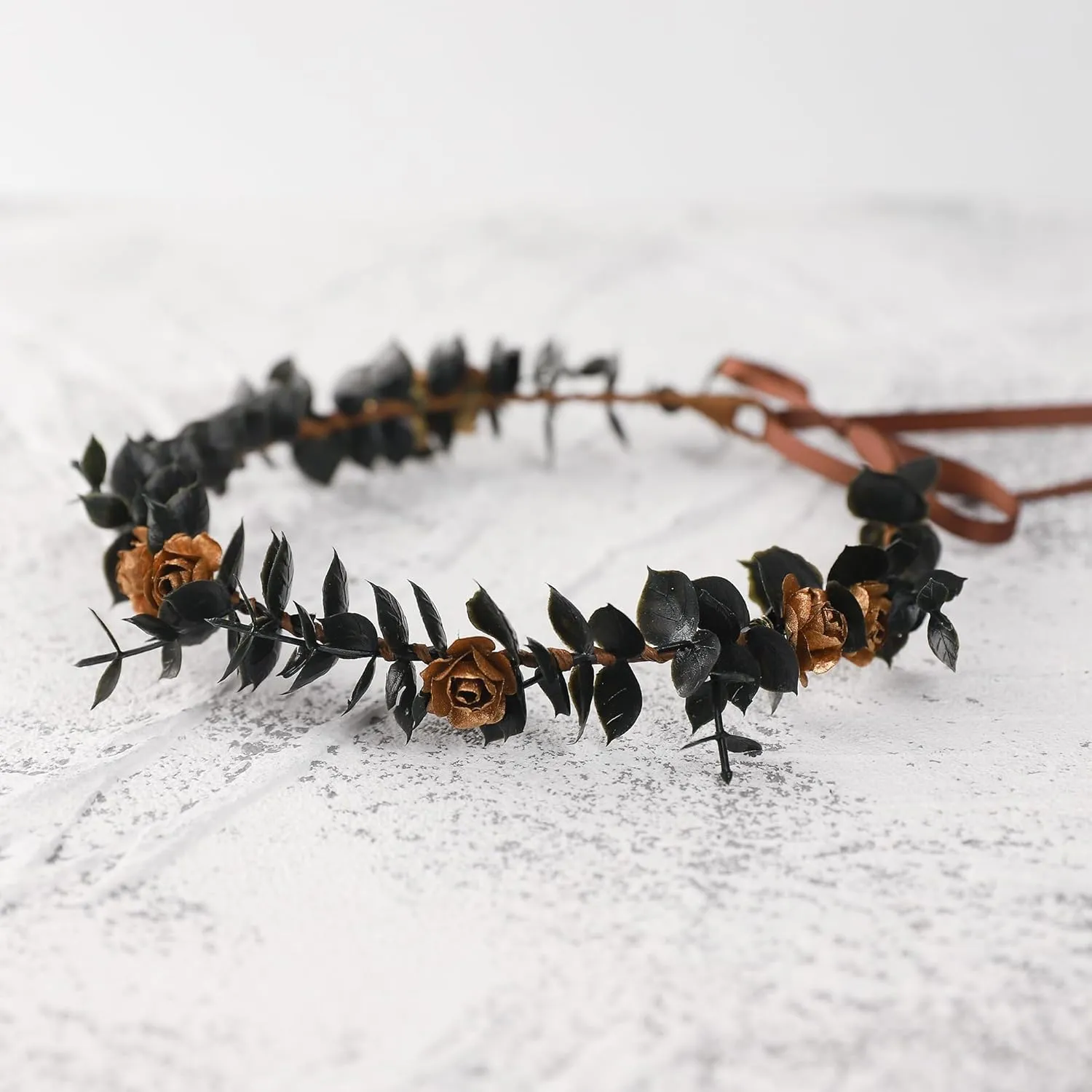 Women Flower Headpiece Fairy Hair - Black Wreath Fairy Crown Renaissance Elf Headdress for Girls Lady in Bridal Wedding Halloween Party Festival Gifts Photography Golden Rose