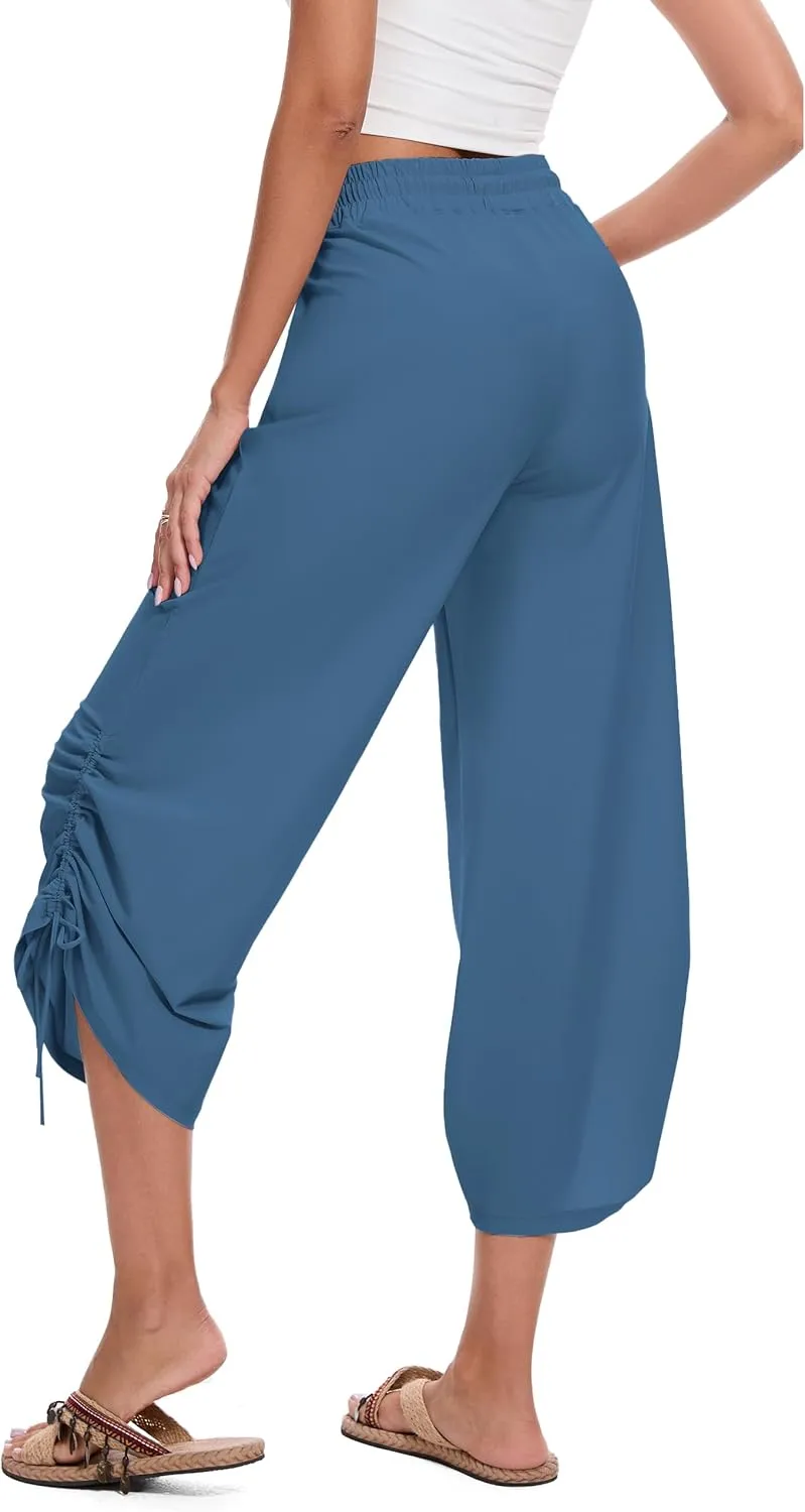 Women's 25" Wide Leg Beach Pants High Waisted Swim Capris Baggy Summer Travel Pant Quick Dry Flowy Cropped Bottoms