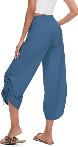 Women's 25" Wide Leg Beach Pants High Waisted Swim Capris Baggy Summer Travel Pant Quick Dry Flowy Cropped Bottoms
