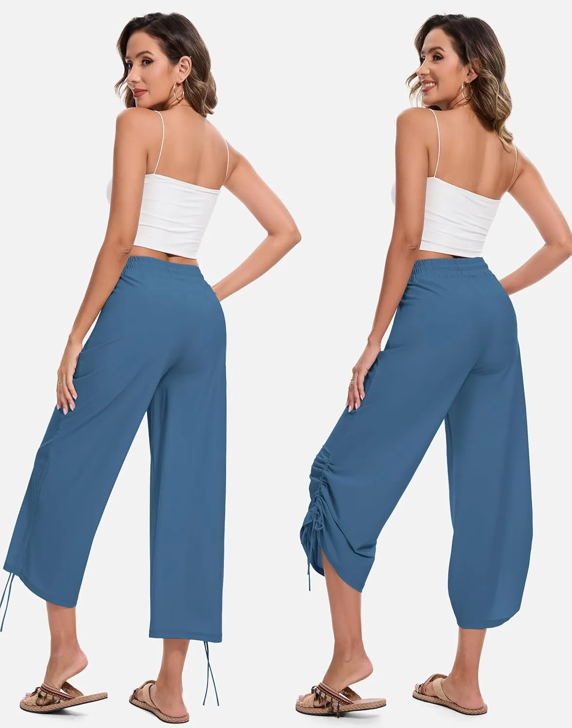 Women's 25" Wide Leg Beach Pants High Waisted Swim Capris Baggy Summer Travel Pant Quick Dry Flowy Cropped Bottoms