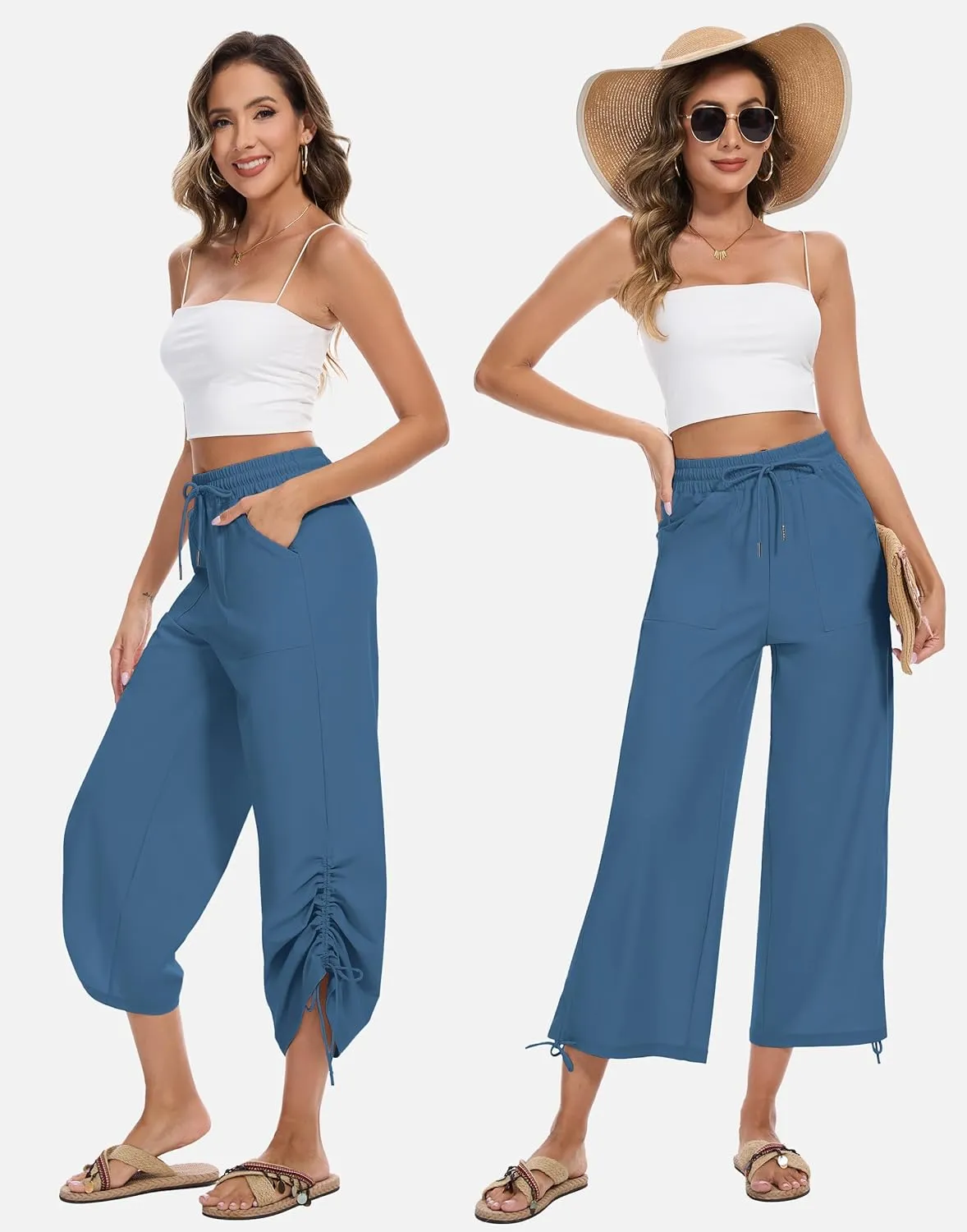 Women's 25" Wide Leg Beach Pants High Waisted Swim Capris Baggy Summer Travel Pant Quick Dry Flowy Cropped Bottoms