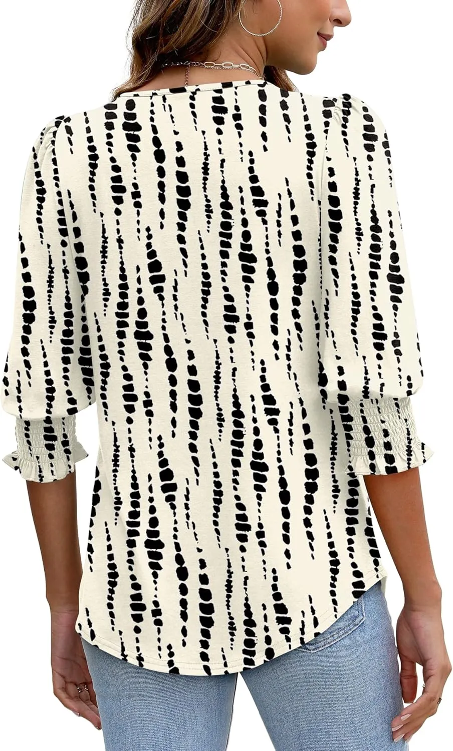XIEERDUO Blouses for Women Dressy Casual 3/4 Length Sleeve Womens Tops with Smocked Cuffs