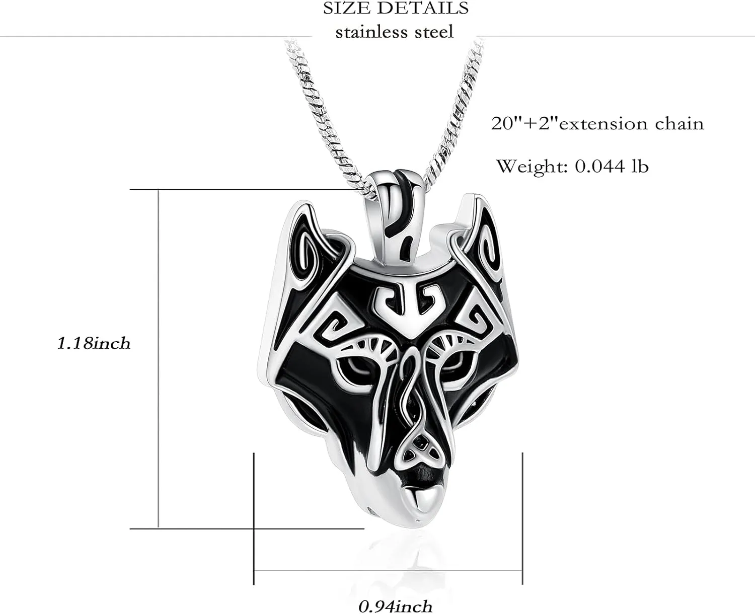 Yinplsmemory Viking Wolf Head Urn Necklace for Men - Wolf Jewelry Gift for Human/Pet Ashes